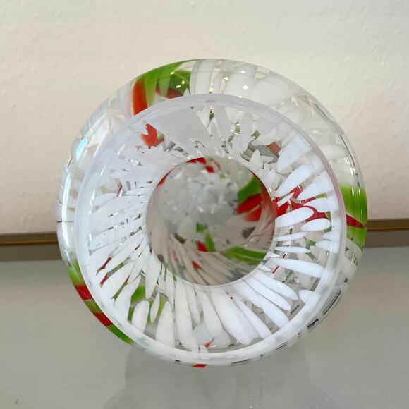 Art Glass CHRISTMAS TREE 10in Red Green White Marble Handmade in Poland NEW - Picture 8 of 14